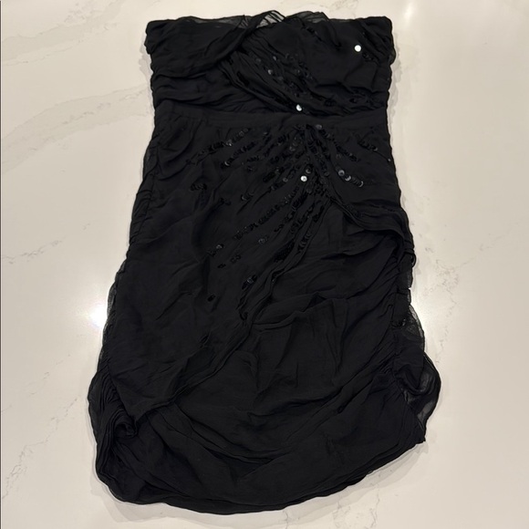 DVF Garvin Embellished Strapless Mini Dress | Black Sequin Silk | Size 2 - Picture 2 of 13